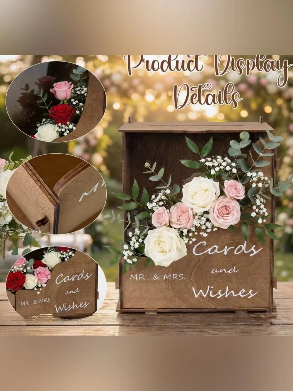 Wooden 'Cards and Wishes' Card Box - Brown